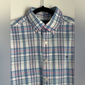 Vineyard Vines Men’s Medium Slim Fit Whale Shirt Long Sleeve Blue Plaid